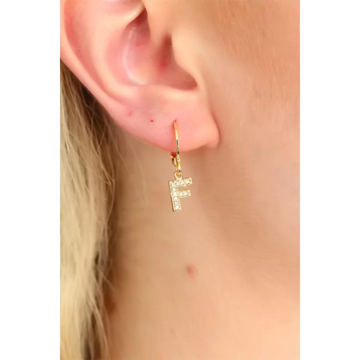 Mey İthalat® F Harf Bayan Küpe