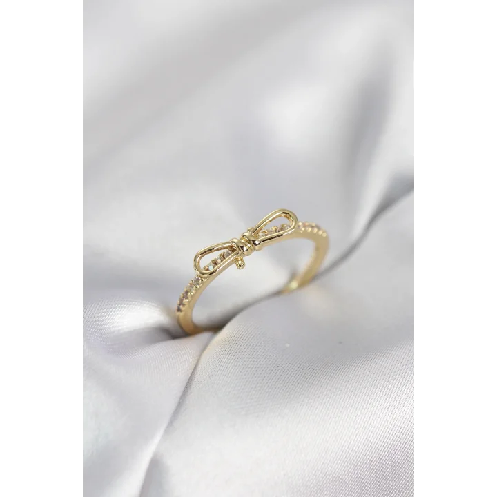 Mey İthalat® Fiyonk Model Zirkon Taşlı Gold Renk Kadın Yüzük