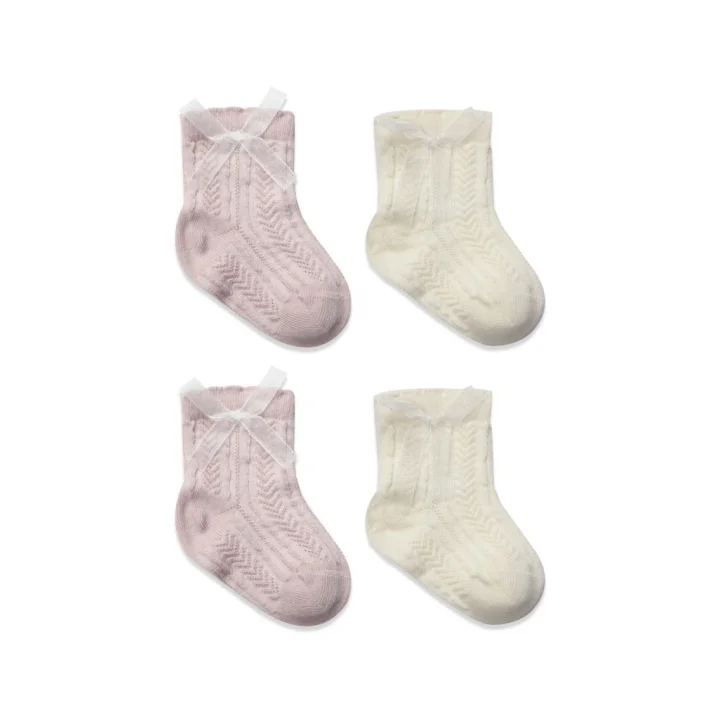 Mey İthalat® Fiyonklu Penye Soket Çorap 2li 10149 Lila
