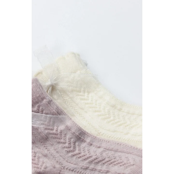 Mey İthalat® Fiyonklu Penye Soket Çorap 2li 10149 Lila