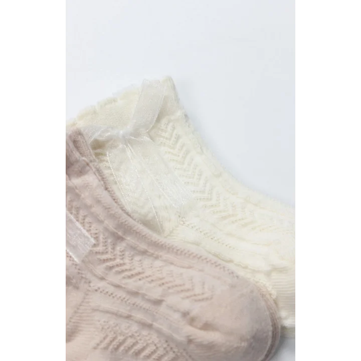 Mey İthalat® Fiyonklu Penye Soket Çorap 2li 10149 Somon