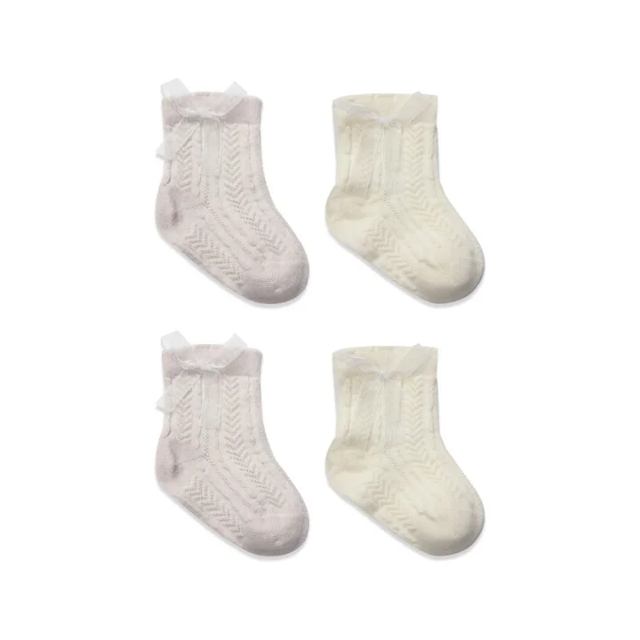 Mey İthalat® Fiyonklu Penye Soket Çorap 2li 10149 Taş