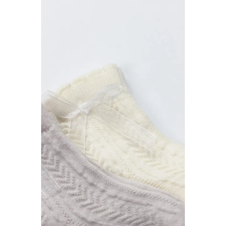Mey İthalat® Fiyonklu Penye Soket Çorap 2li 10149 Taş
