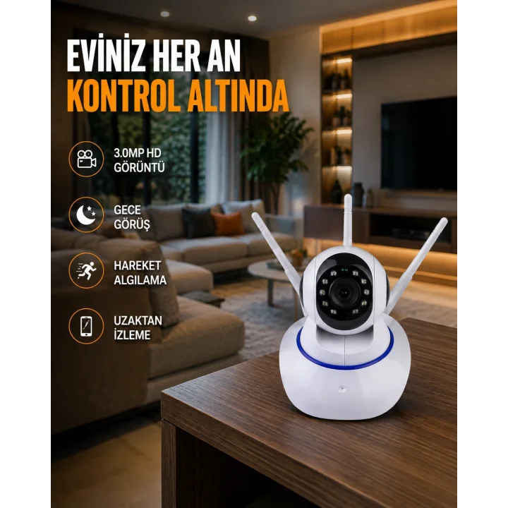 Mey İthalat® Full HD Akıllı IP Kamera – Gece Görüşlü, Hareket Sensörlü, Çift Yönlü Ses ve Online Kayıt Özellikli Yeni Nesil