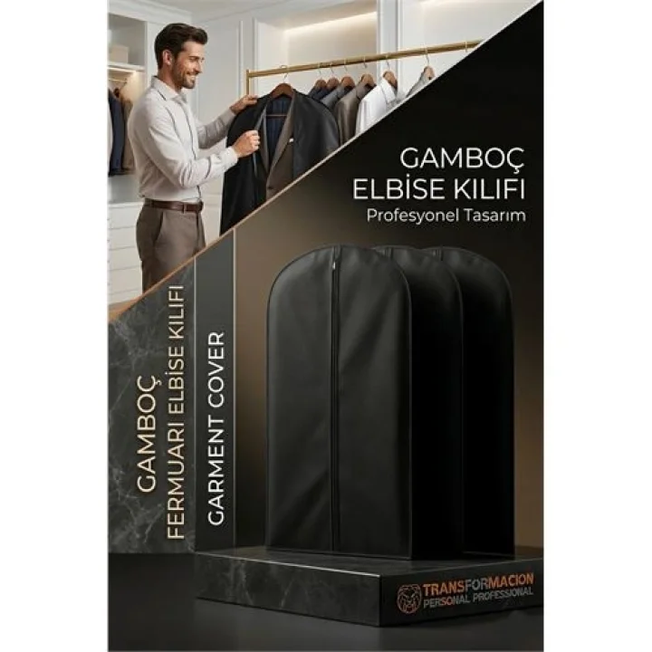 Mey İthalat®  3lü Set Gamboç Elbise Kılıfı, Fermuarlı Takım Elbise Saklama Kılıfı, Siyah, Nefes Alabilen Tela, 63x100 cm 718363 718363