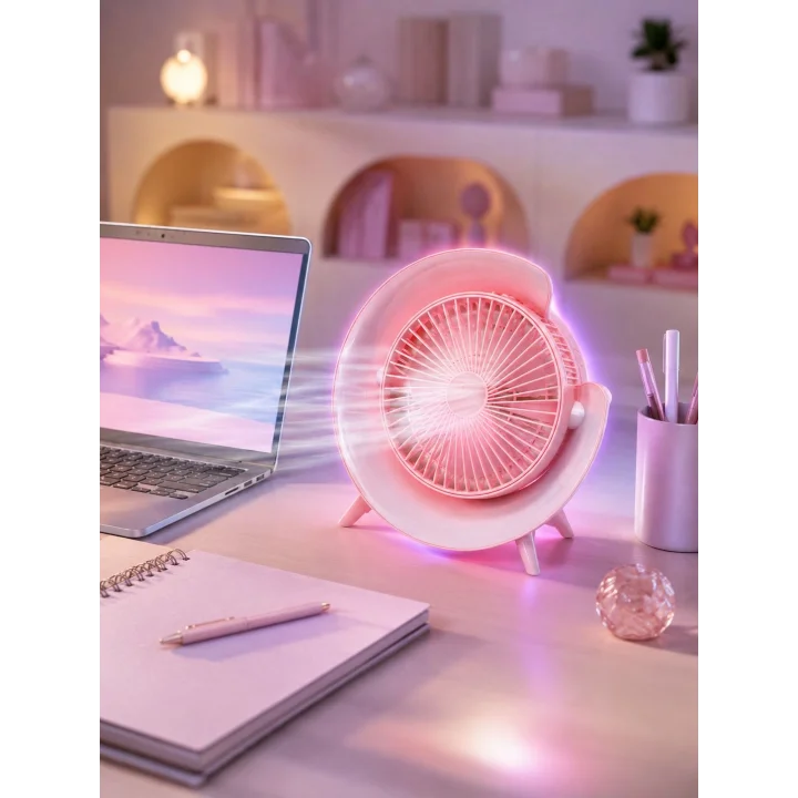 Mey İthalat® Gece Lambası Özellikli Şarjlı Mini Masaüstü Fan