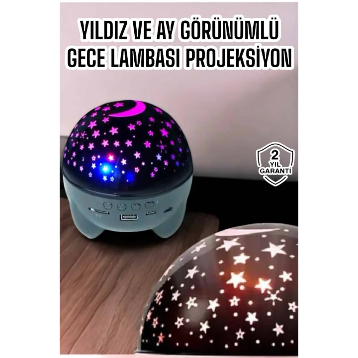 Mey İthalat® Gece Lambası Projeksiyon Görünümlü Şarjlı Yıldızlı Yuvarlak