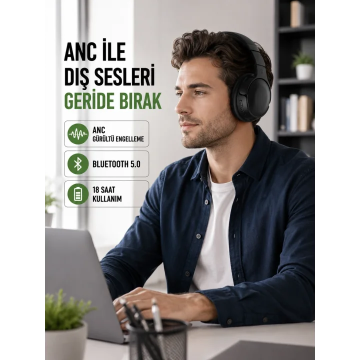 Mey İthalat® Geniş Frekans Aralıklı Bluetooth Kulak Üstü Kulaklık