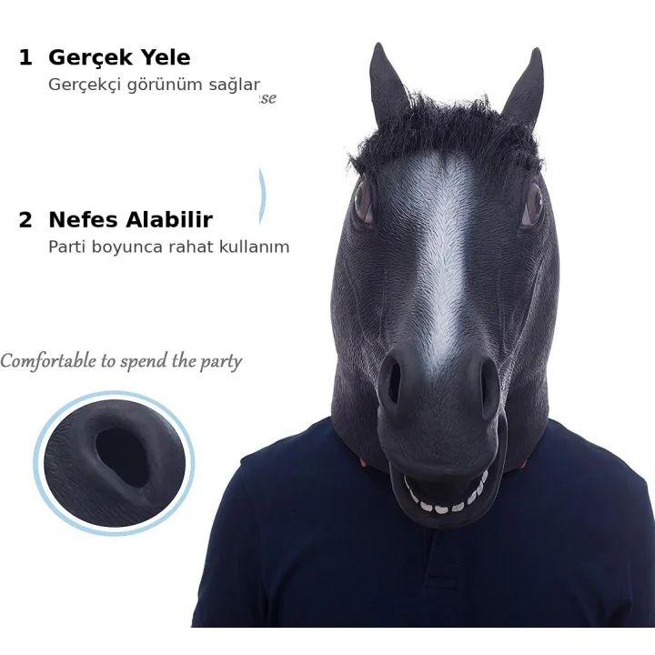 Mey İthalat® Gerçekçi At Kafası Maskesi Siyah Renk