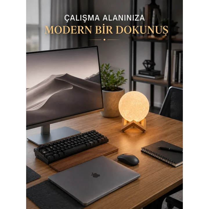 Mey İthalat® Gerçekçi Ay Dokulu Dekoratif Gece Lambası USB Şarjlı Ay Işığı