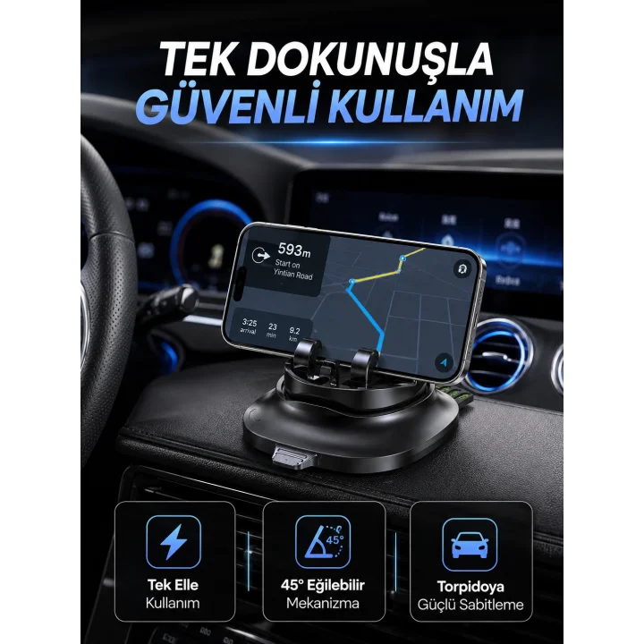 Mey İthalat® Gizlenebilir Telefon Numaralı Araç İçi Telefon Tutucu Torpido Üstü Telefon Standı