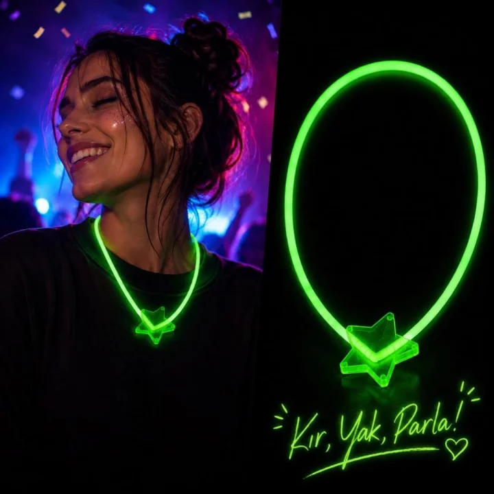 Mey İthalat® Glow Yıldız Kolye Neon Fosforlu Işıklı Kolye Yeşil Renk
