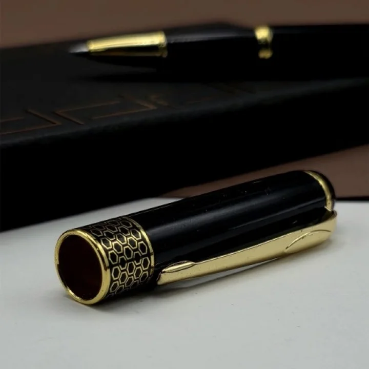 Mey İthalat®  Gold İşlemeli Siyah Metal Roller Kalem