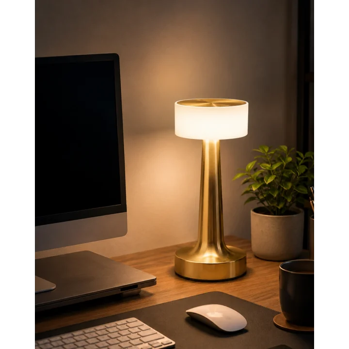 Mey İthalat® Gold Kare Mantar Masa Lambası Şarjlı Dokunmatik LED Aydınlatma