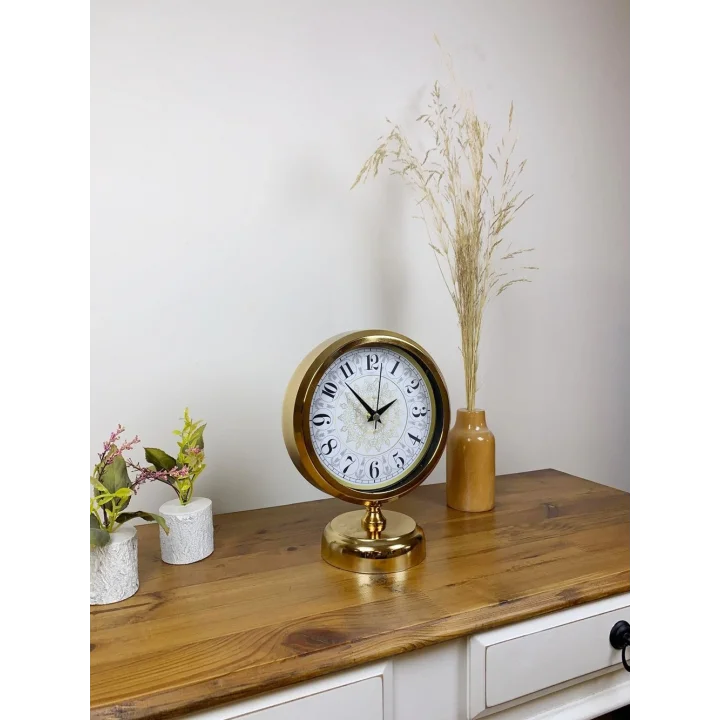 Mey İthalat® Gold Metal Çini Desen Masa Saati 25×20 cm
