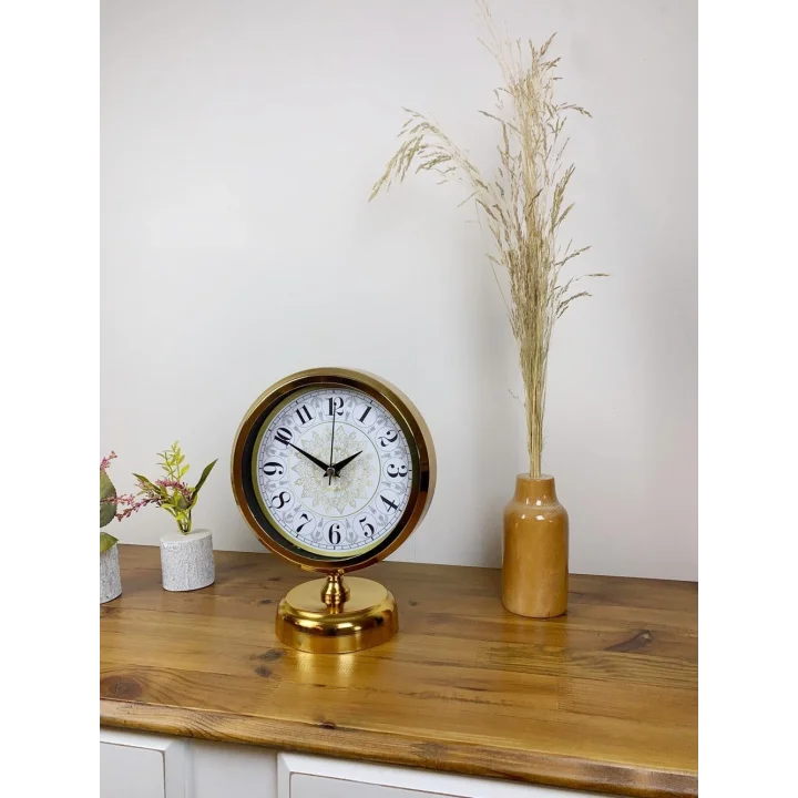 Mey İthalat® Gold Metal Çini Desen Masa Saati 25×20 cm