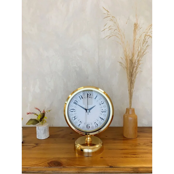 Mey İthalat® Gold Metal Desenli Masa Saati 25×20 cm