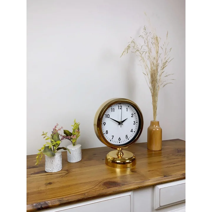 Mey İthalat® Gold Metal Lüks Masa Saati 25×20 cm