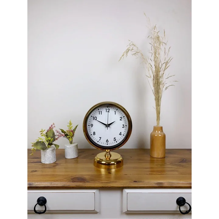 Mey İthalat® Gold Metal Lüks Masa Saati 25×20 cm