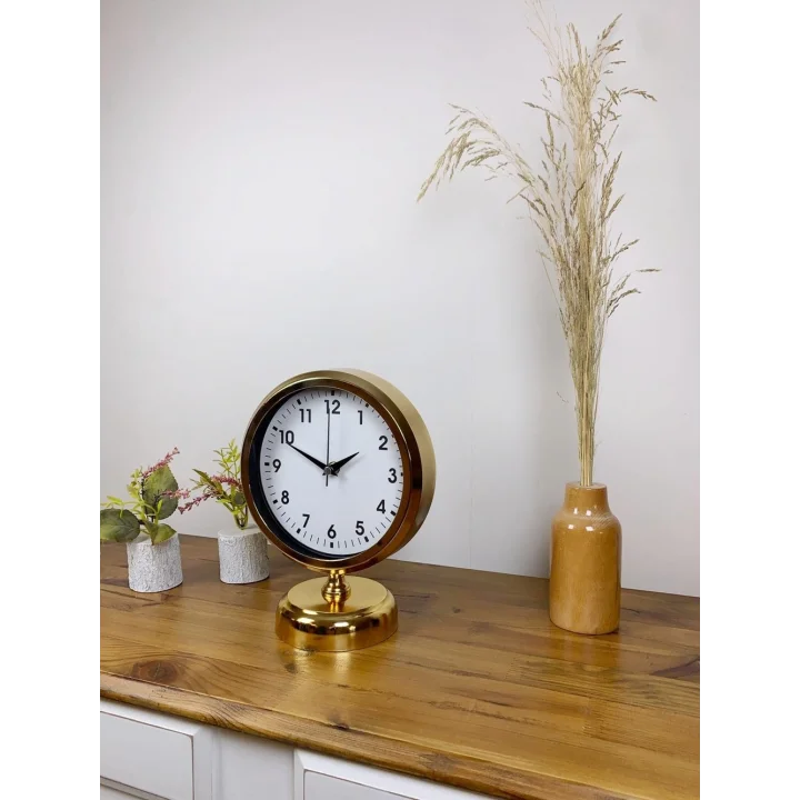 Mey İthalat® Gold Metal Lüks Masa Saati 25×20 cm