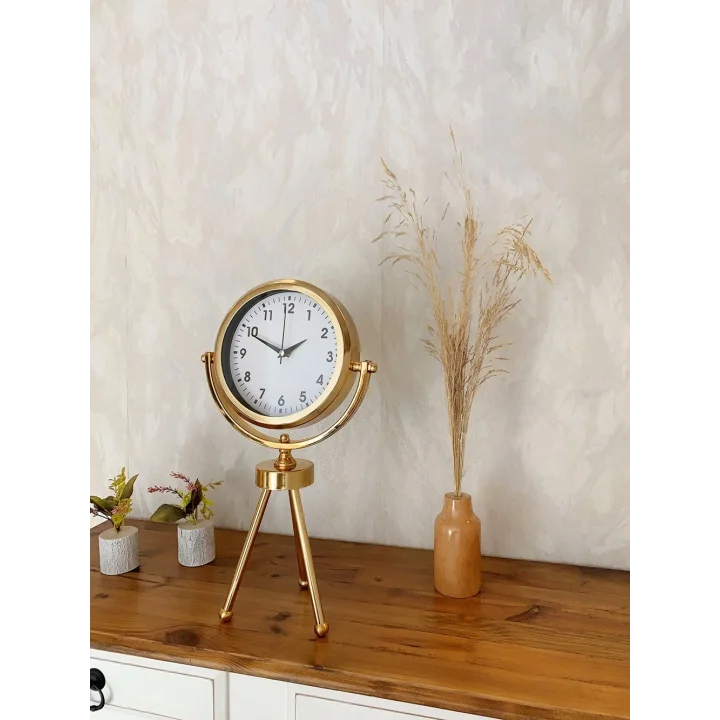 Mey İthalat® Gold Metal Mini Tripod Lüks Masa Saati 45×26 cm