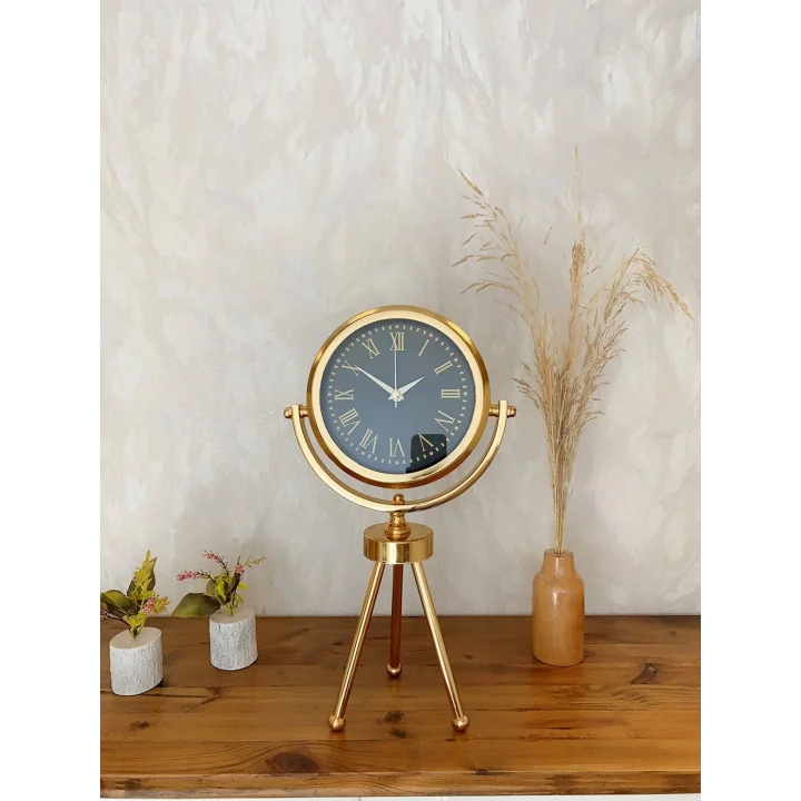 Mey İthalat® Gold Metal Mini Tripod Sade Masa Saati 45×26 cm