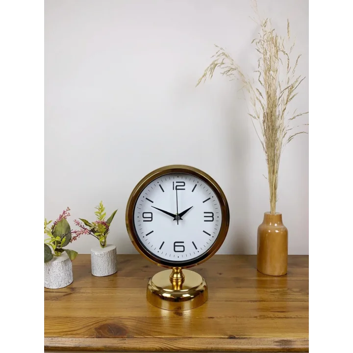 Mey İthalat® Gold Metal Modern Masa Saati 25×20 cm