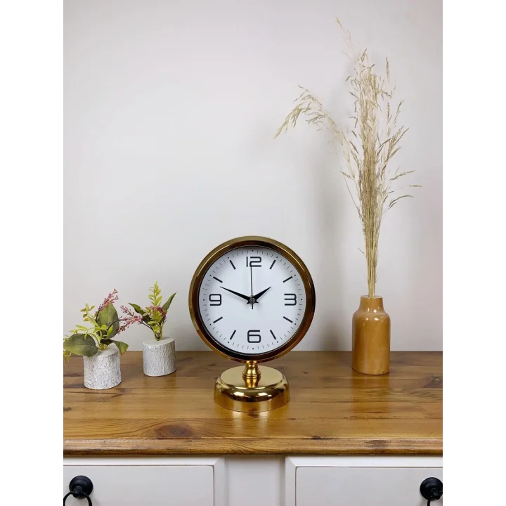 Mey İthalat® Gold Metal Modern Masa Saati 25×20 cm