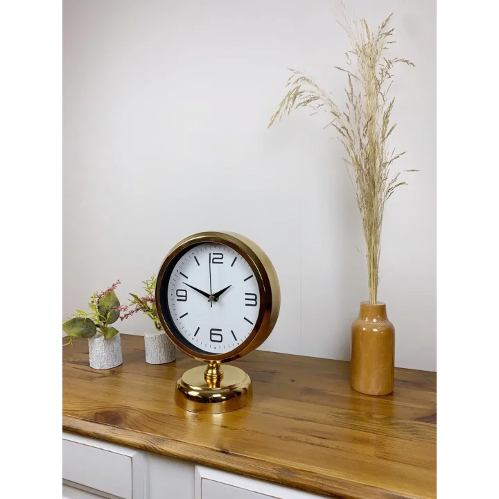 Mey İthalat® Gold Metal Modern Masa Saati 25×20 cm