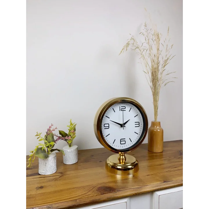 Mey İthalat® Gold Metal Modern Masa Saati 25×20 cm