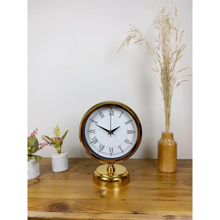 Mey İthalat® Gold Metal Retro Masa Saati 25×20 cm