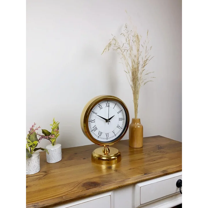 Mey İthalat® Gold Metal Retro Masa Saati 25×20 cm