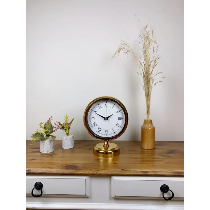 Mey İthalat® Gold Metal Retro Masa Saati 25×20 cm