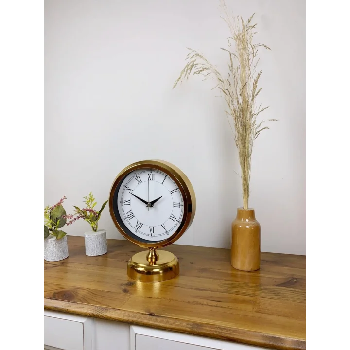 Mey İthalat® Gold Metal Retro Masa Saati 25×20 cm