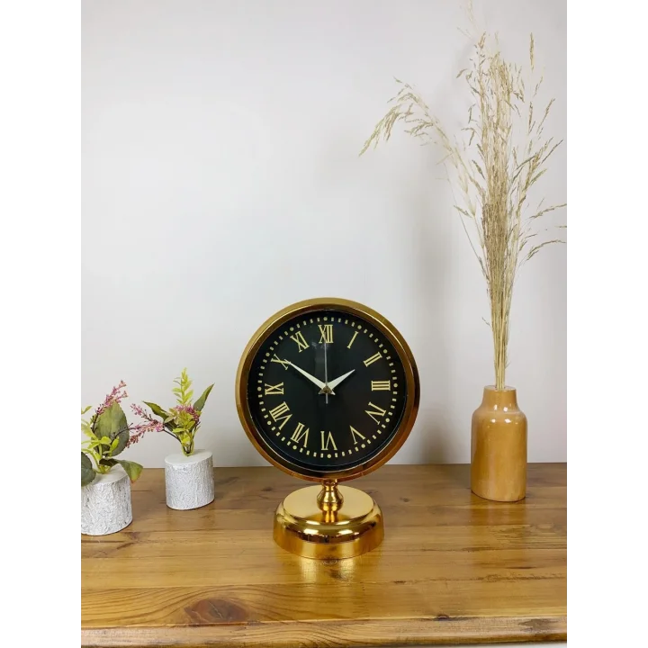 Mey İthalat® Gold Metal Sade Masa Saati 25×20 cm