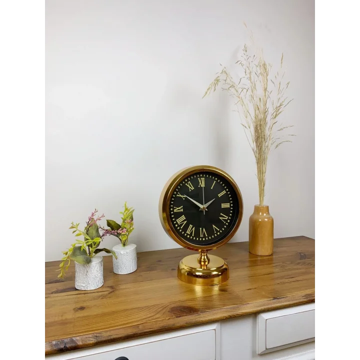 Mey İthalat® Gold Metal Sade Masa Saati 25×20 cm