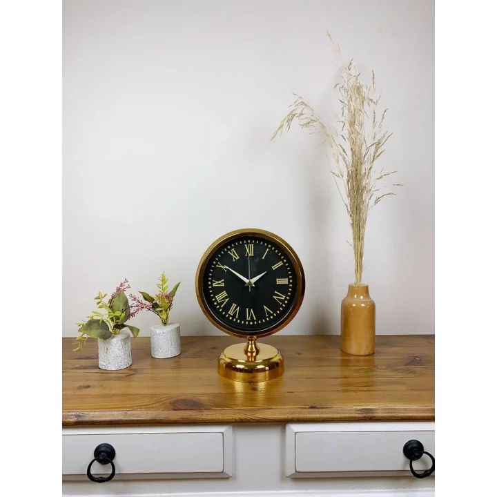 Mey İthalat® Gold Metal Sade Masa Saati 25×20 cm