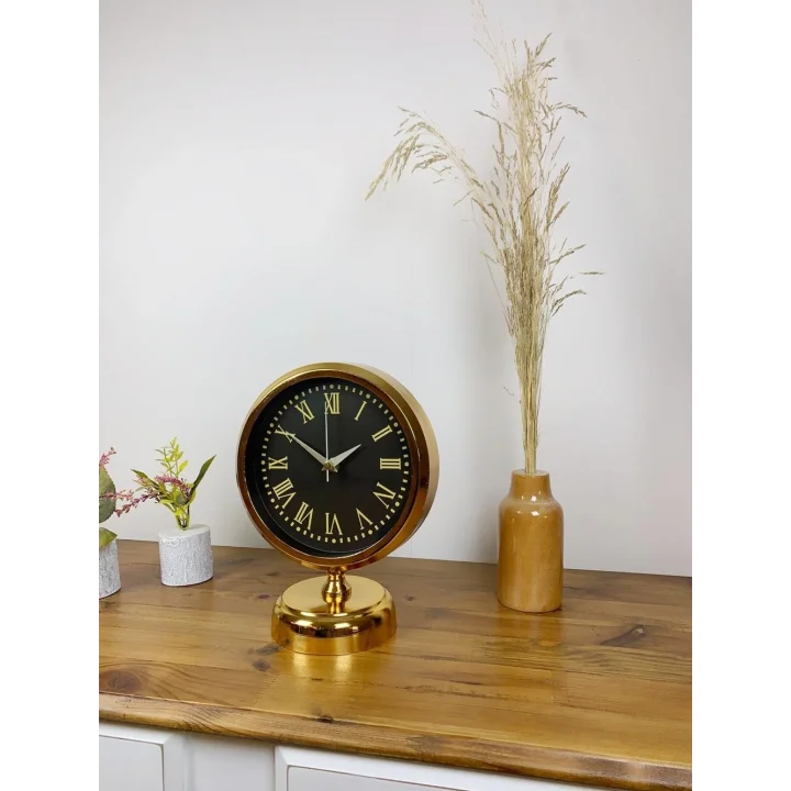 Mey İthalat® Gold Metal Sade Masa Saati 25×20 cm