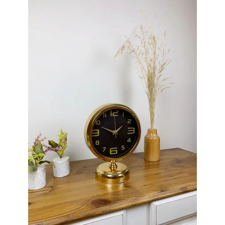 Mey İthalat® Gold Metal Siyah İnci Masa Saati 25×20 cm