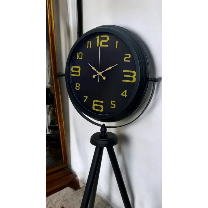 Mey İthalat® Gold Rakamlı Siyah Tripod Ayaklı Saat