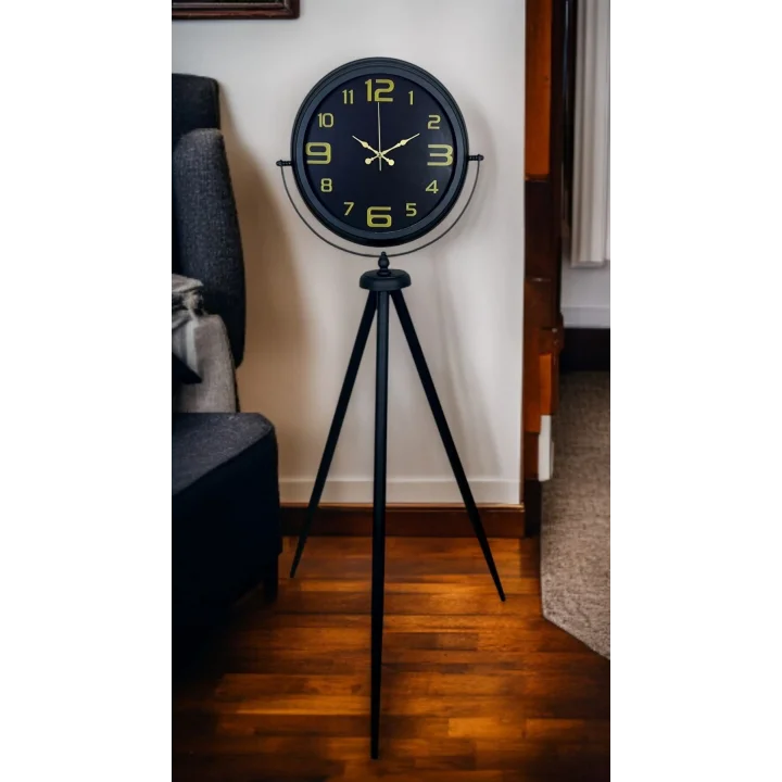 Mey İthalat® Gold Rakamlı Siyah Tripod Ayaklı Saat