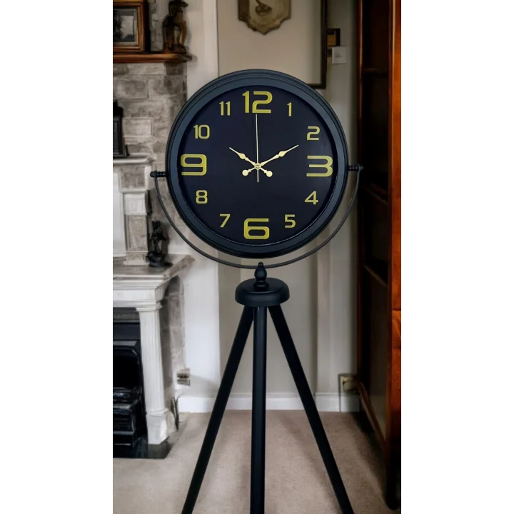 Mey İthalat® Gold Rakamlı Siyah Tripod Ayaklı Saat