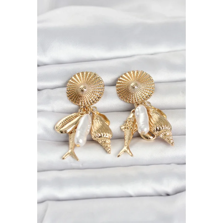 Mey İthalat® Gold Renk Deniz Temalı Vintage Kadın Küpe