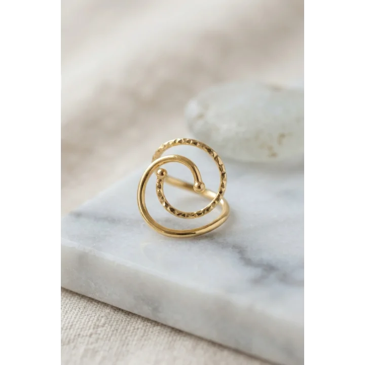 Mey İthalat® Gold Renk Geometrik Çift Halka Yüzük