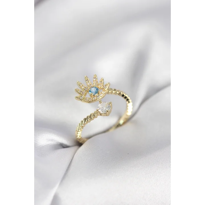 Mey İthalat® Gold Renk Göz Model Zirkon Taşlı Kadın Yüzük