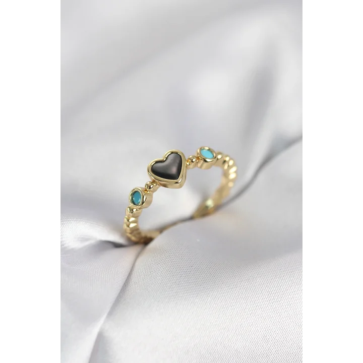 Mey İthalat® Gold Renk Hematit Taşlı Kadın Yüzük