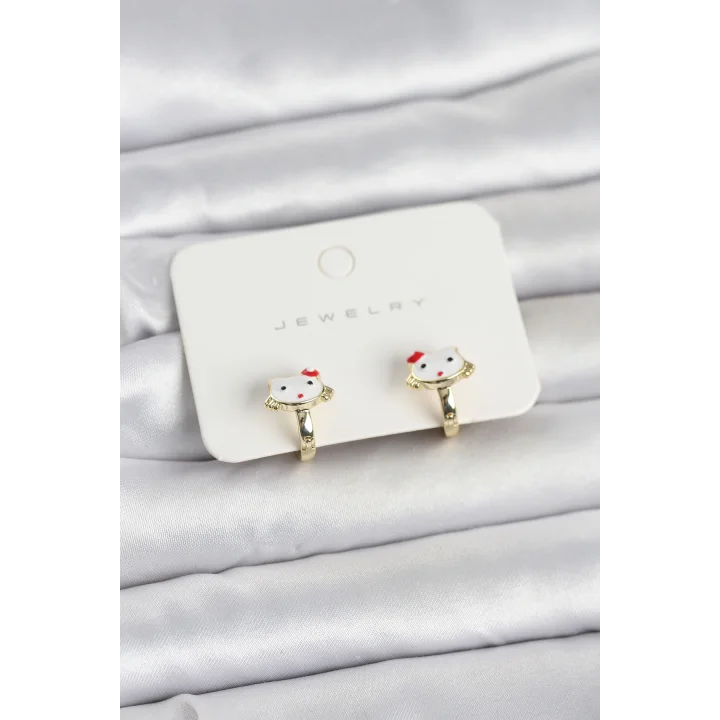 Mey İthalat® Gold Renk Kedi Model Mineli Çocuk Küpe