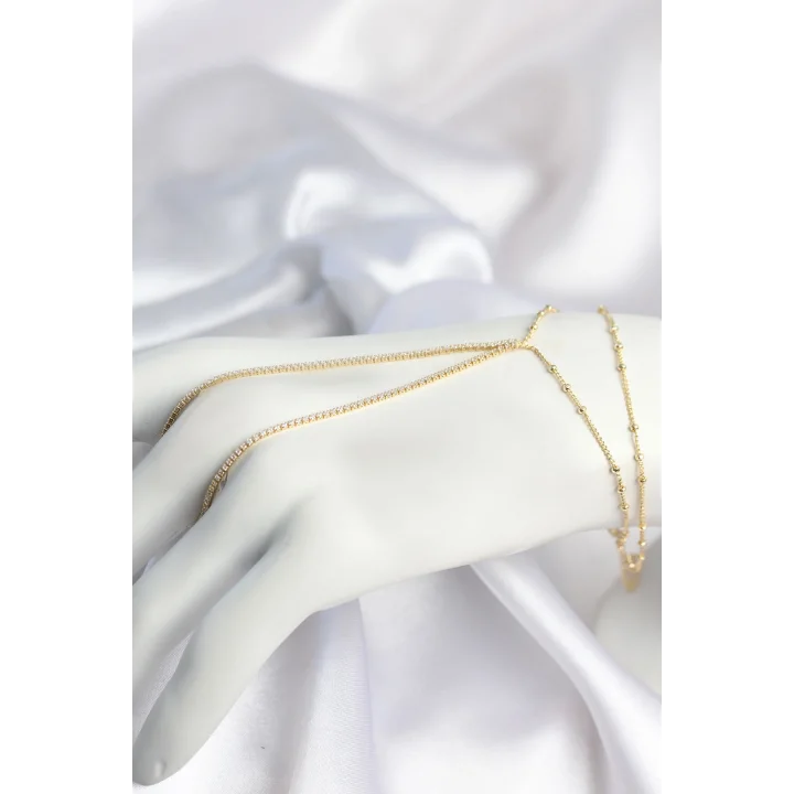 Mey İthalat® Gold Renk Minimal Zirkon Taşlı Su Yolu Model Şahmeran