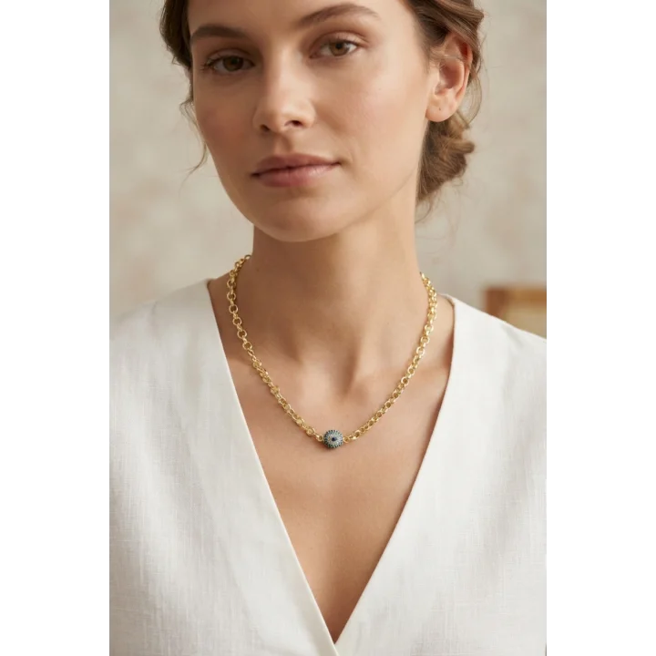 Mey İthalat® Gold Renk Nazarlı Model Pirinç Kadın Kolye