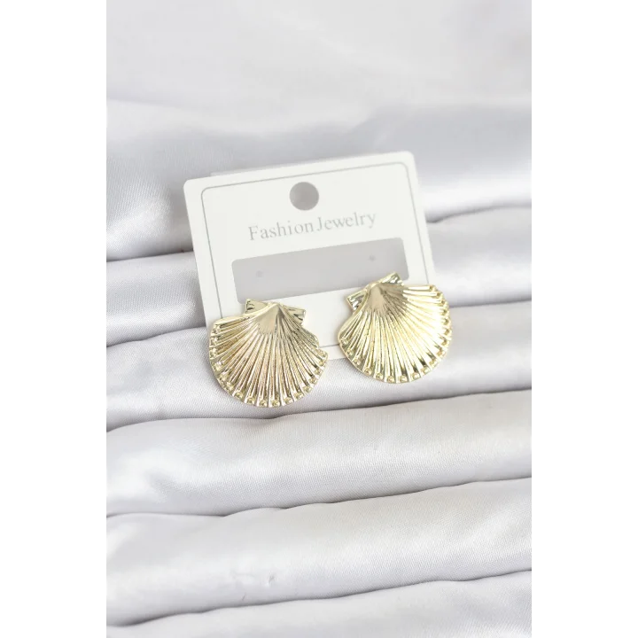 Mey İthalat® Gold Renk Pirinç Deniz Kabuğu Model Kadın Küpe